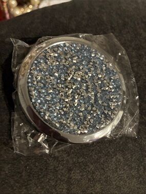 Round Sparkle Compact Mirror in Light Blue, multiple colors and dark blue pick 1
